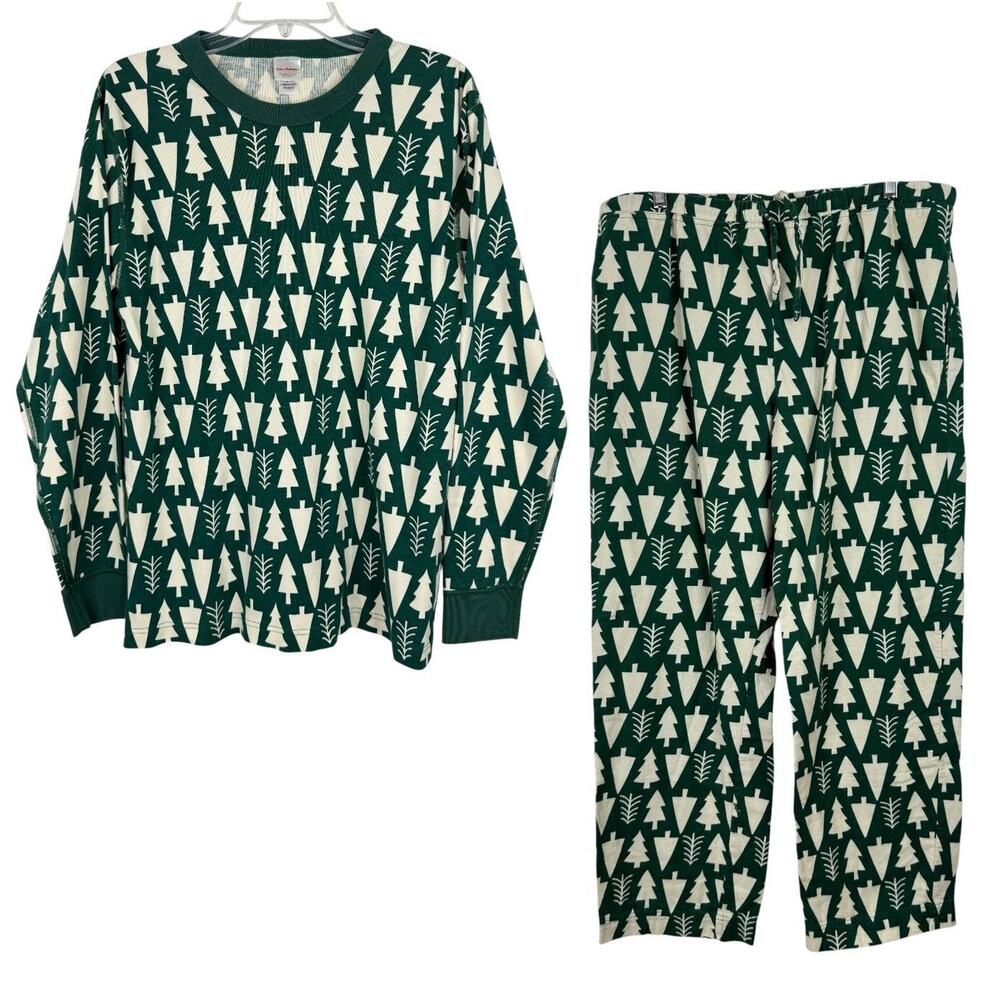 Hanna Andersson Pajama Set Womens Large Green Christmas Tree Organic Cotton 2pc